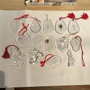 Lot of 13 Waterford & 1 Baccarat Christmas Ornaments Variety, 14 Crystal Pieces
